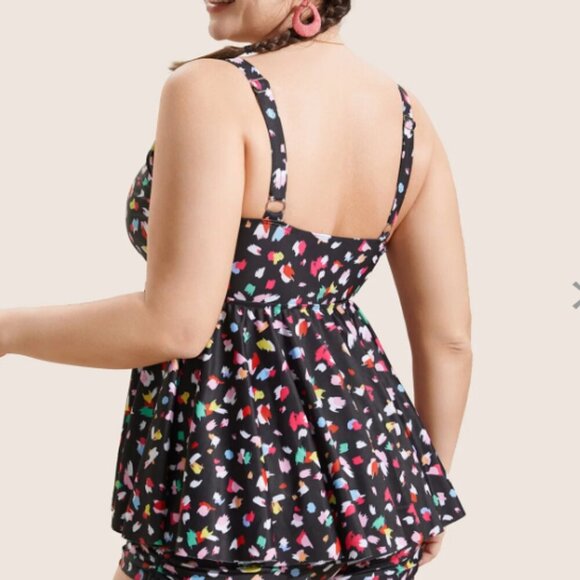 Allover Print V Neck Gathered Swim Top XL us size 14 - Picture 4 of 4